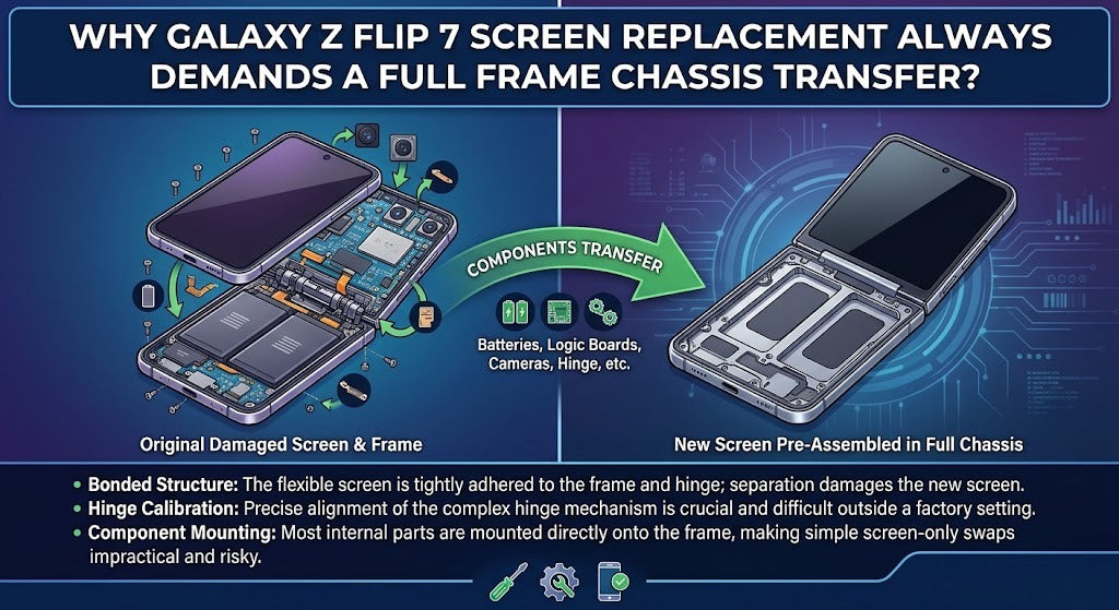 Why Galaxy Z Flip 7 Screen Replacement Always Demands A Full Frame Chassis Transfer?